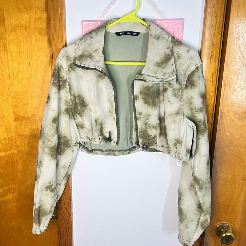 Zara Women's Olive Tie-Dye Bomber Jacket